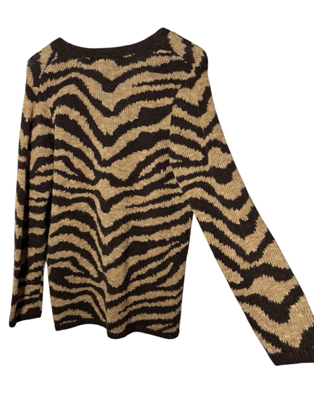 Vintage Lauren Ralph Lauren Hand Knit Linen Cotton Zebra Print Cardigan Size P/S - Picture 8 of 9